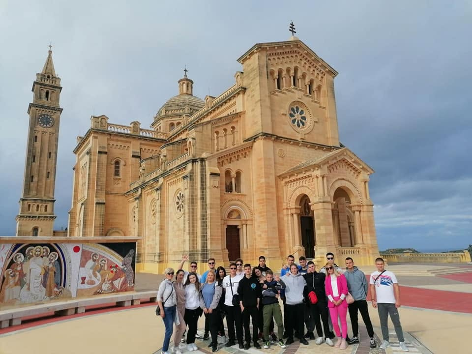 Youth group visiting the Ta' Pinu basilica in Gozo